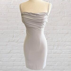 Silvery Gray Ruched Spaghetti Strap Bodycon Dress From 21 Saints